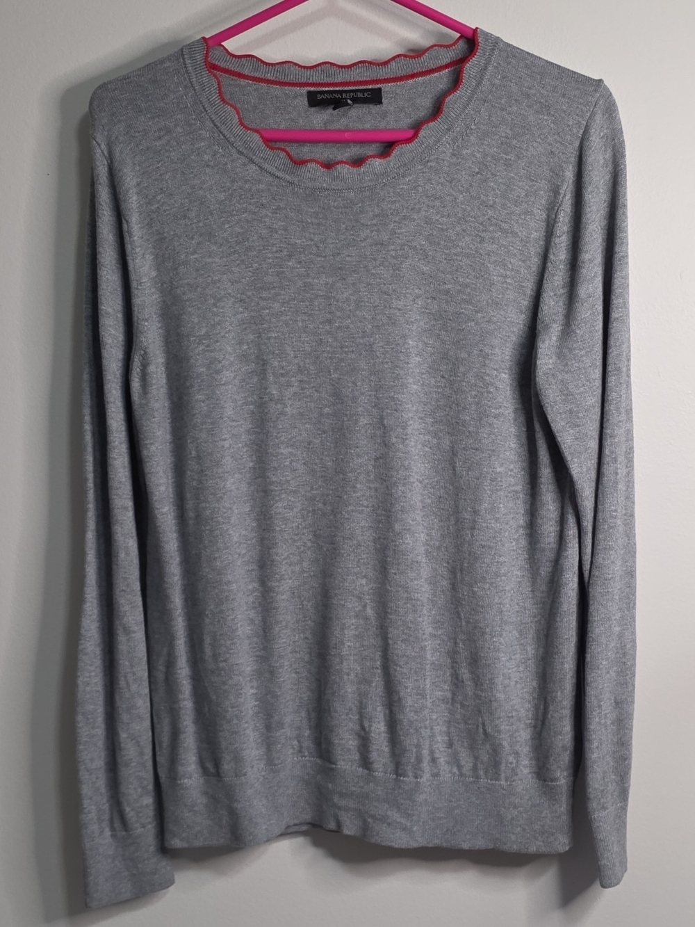 Banana Republic Gray Crewneck Sweater with Red Trim